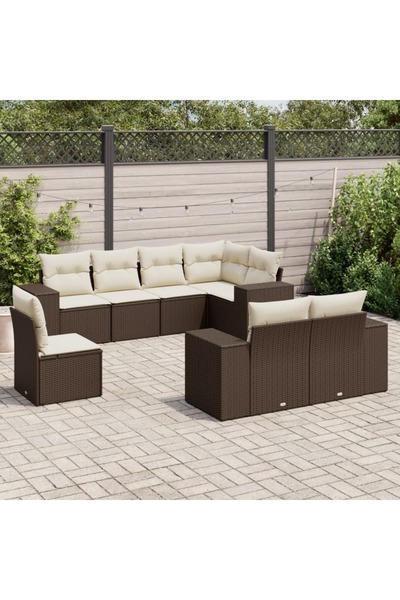 vidaxl Set canapele de gradina cu perne, 8 piese, maro, poliratan