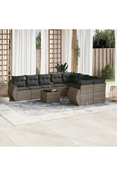 vidaxl Set mobilier de gradina cu perne, 10 piese, gri, poliratan