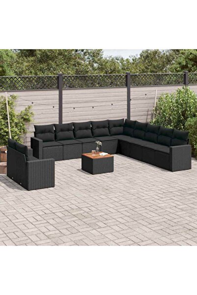 vidaxl Set canapele de gradina, 12 piese, cu perne, negru, poliratan