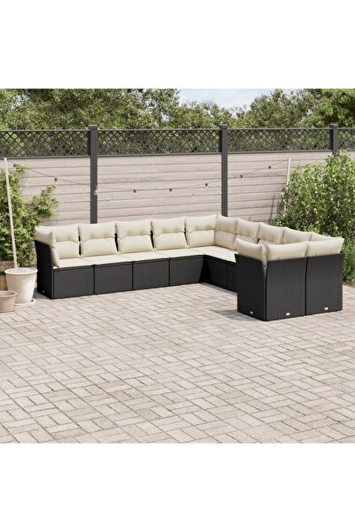 vidaxl Set canapele de gradina cu perne, 10 piese, negru, poliratan