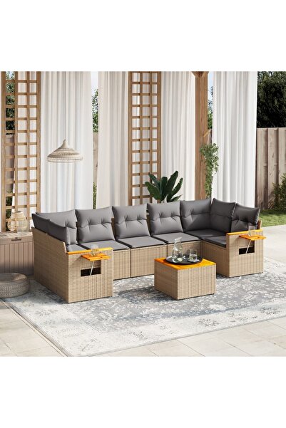 vidaxl Set canapele de gradina, 8 piese, cu perne, bej, poliratan