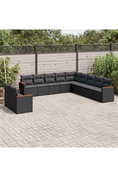 vidaxl Set canapele de gradina cu perne, 11 piese, negru, poliratan