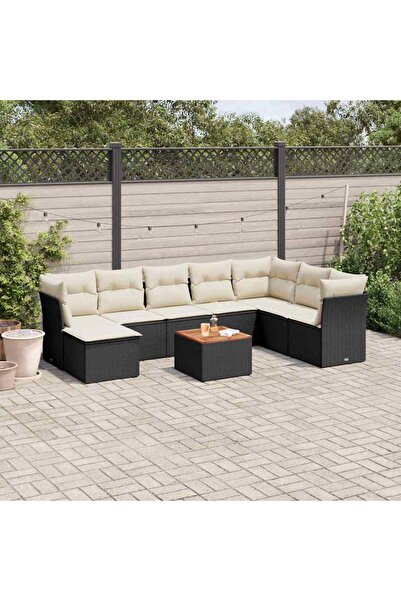 vidaxl Set mobilier de gradina cu perne, 9 piese, negru, poliratan