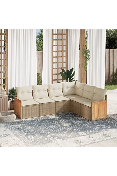 vidaxl Set canapele de gradina cu perne, 6 piese, bej, poliratan