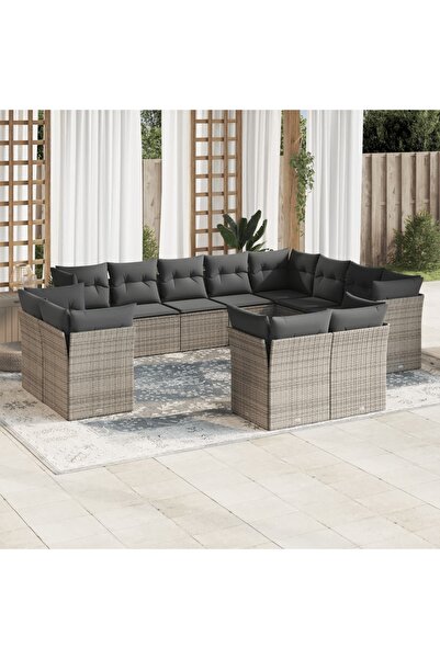 vidaxl Set canapea de gradina cu perne, 12 piese, gri, poliratan