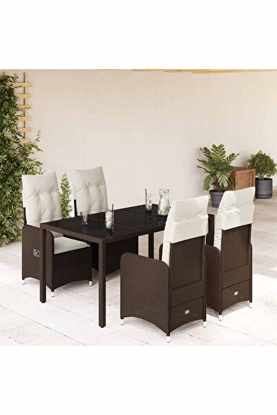 vidaxl Set bistro de gradina, 5 piese, cu perne, maro, poliratan