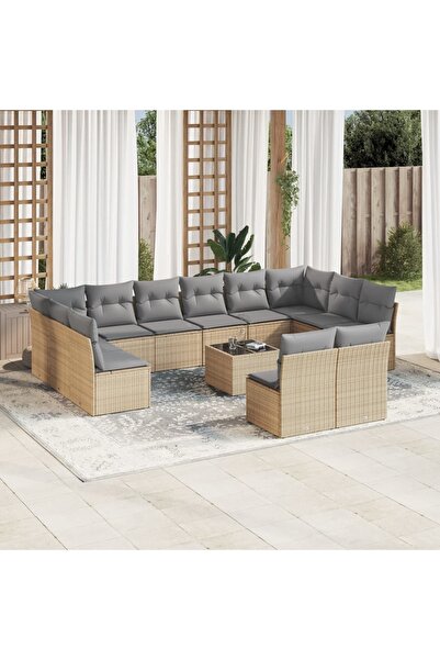 vidaxl Set canapele de gradina, 13 piese, cu perne, bej, poliratan