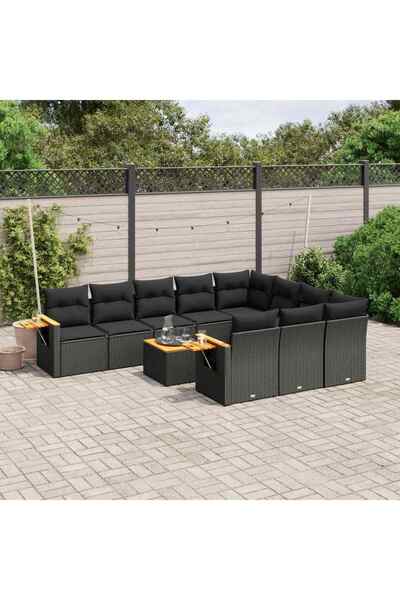 vidaxl Set canapele de gradina cu perne, 11 piese, negru, poliratan