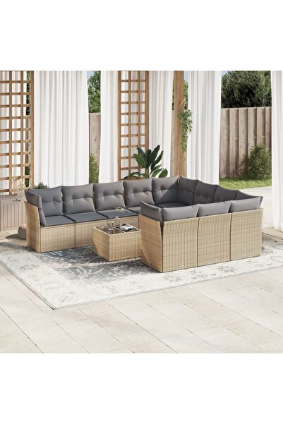 vidaxl Set canapele de gradina cu perne, 11 piese, bej, poliratan