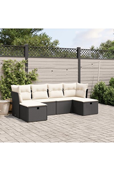 vidaxl Set mobilier de gradina cu perne, 6 piese, negru, poliratan