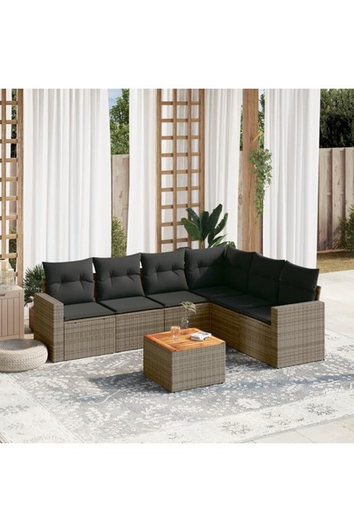 vidaxl Set canapele de gradina, 7 piese, cu perne, gri, poliratan