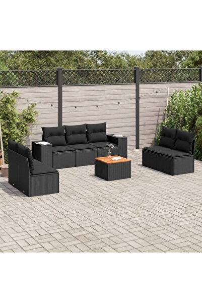 vidaxl Set mobilier de gradina cu perne, 8 piese, negru, poliratan