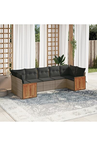 vidaxl Set canapele de gradina, 7 piese, cu perne, gri, poliratan