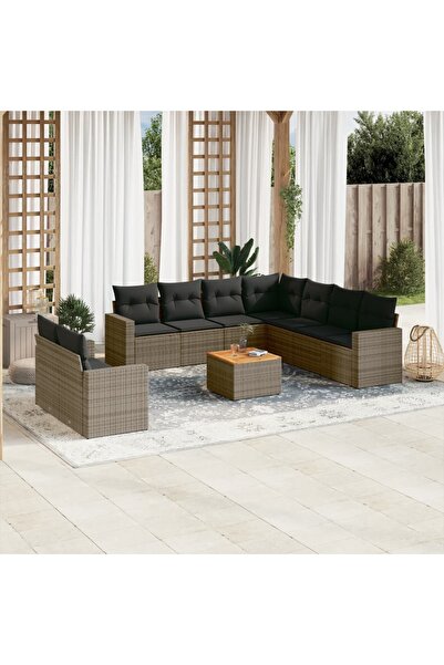 vidaxl Set mobilier de gradina cu perne, 10 piese, gri, poliratan