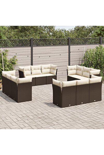vidaxl Set canapele de gradina cu perne, 12 piese, maro, poliratan