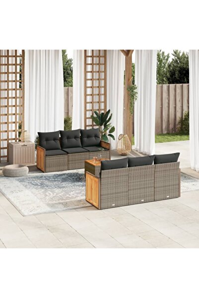 vidaxl Set canapele de gradina, 7 piese, cu perne, gri, poliratan