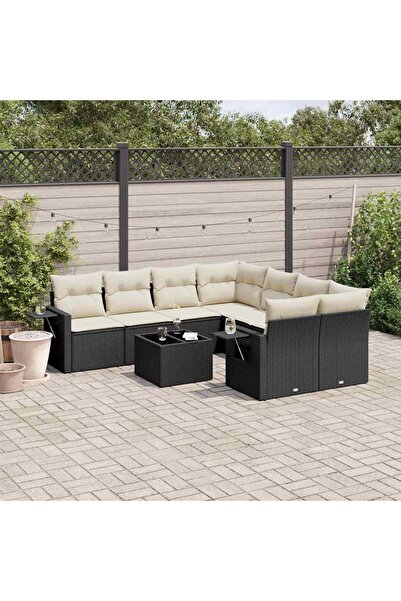 vidaxl Set mobilier de gradina cu perne, 9 piese, negru, poliratan