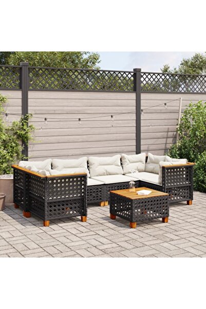 vidaxl Set canapele de gradina cu perne, 7 piese, negru, poliratan