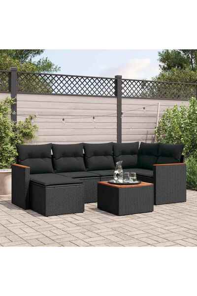 vidaxl Set canapele de gradina cu perne, 7 piese, negru, poliratan
