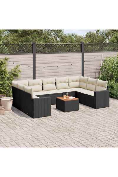 vidaxl Set canapele de gradina cu perne, 10 piese, negru, poliratan