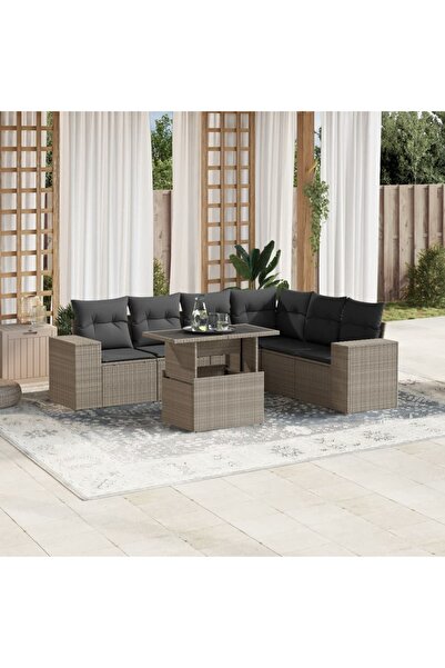 vidaxl Set canapele de gradina cu perne, 7piese gri deschis poliratan