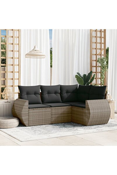 vidaxl Set canapea de gradina cu perne, 4 piese, gri, poliratan
