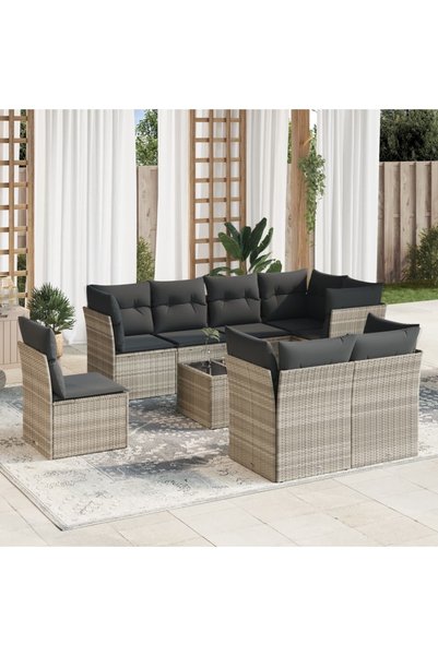 vidaxl Set canapele de gradina cu perne, 9 piese gri deschis poliratan