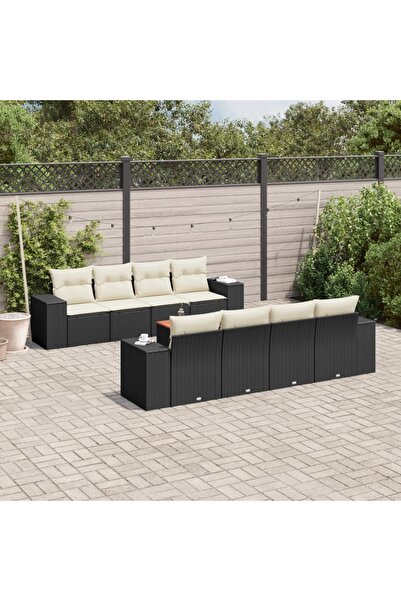 vidaxl Set mobilier de gradina cu perne, 9 piese, negru, poliratan