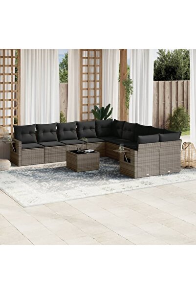 vidaxl Set canapele de gradina cu perne, 11 piese, gri, poliratan