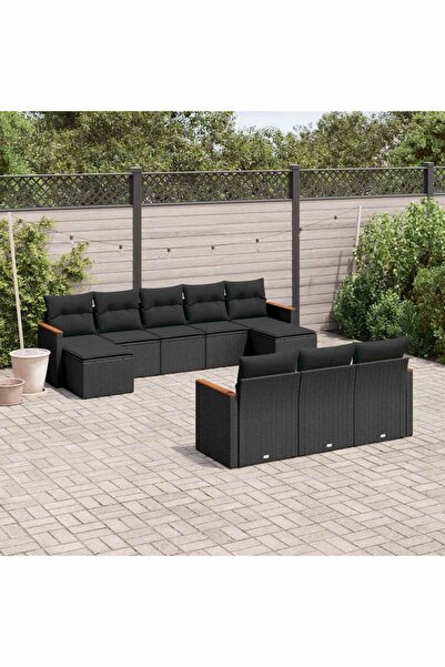 vidaxl Set canapele de gradina cu perne, 10 piese, negru, poliratan