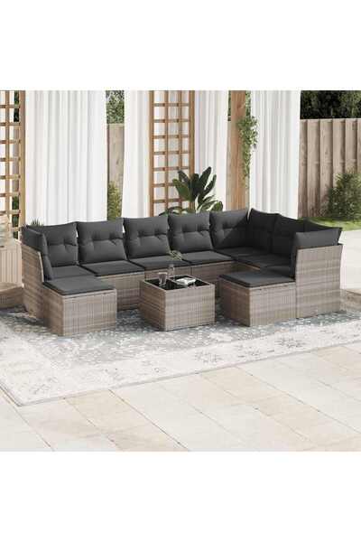 vidaxl Set canapele de gradina cu perne 10 piese gri deschis poliratan