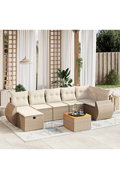 vidaxl Set canapele de gradina, 8 piese, cu perne, bej, poliratan