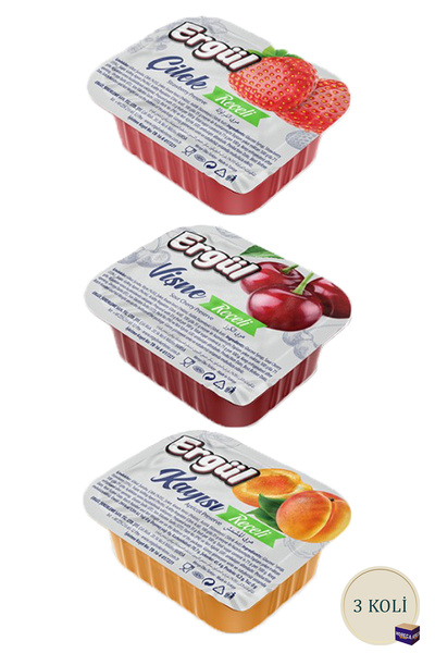 ERGÜL Piknik Reçel Set - 120 Adet Çilek - 120 Adet Vişne - 120 Adet Kayısı