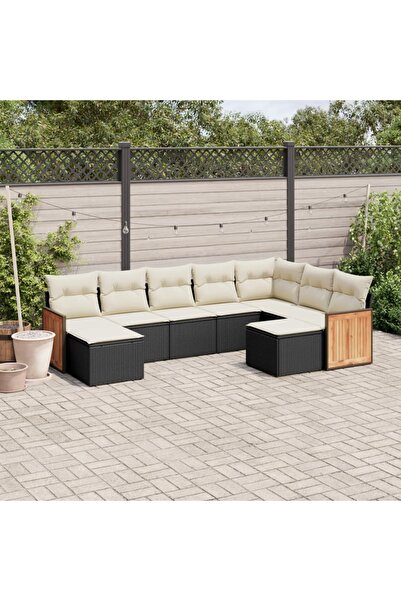 vidaxl Set mobilier de gradina cu perne, 9 piese, negru, poliratan
