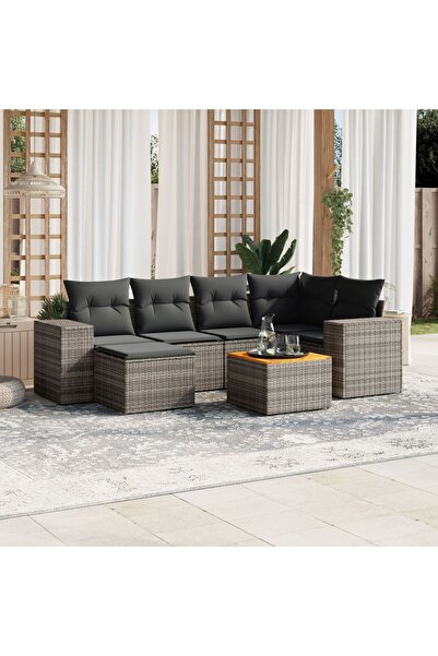 vidaxl Set canapele de gradina, 7 piese, cu perne, gri, poliratan