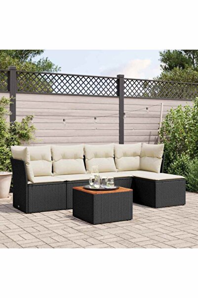 vidaxl Set mobilier de gradina cu perne, 6 piese, negru, poliratan