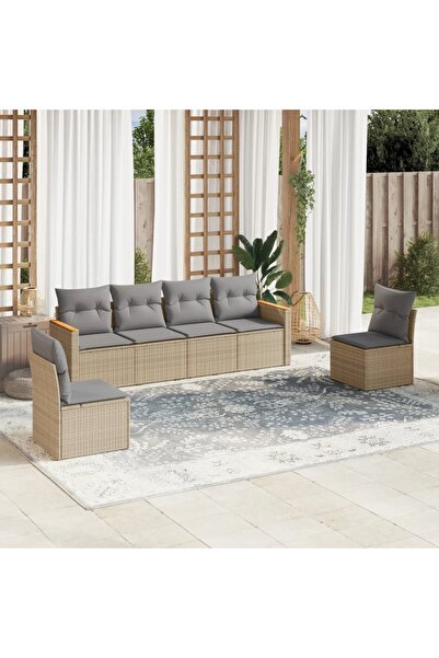 vidaxl Set canapele de gradina, 6 piese, cu perne, bej, poliratan