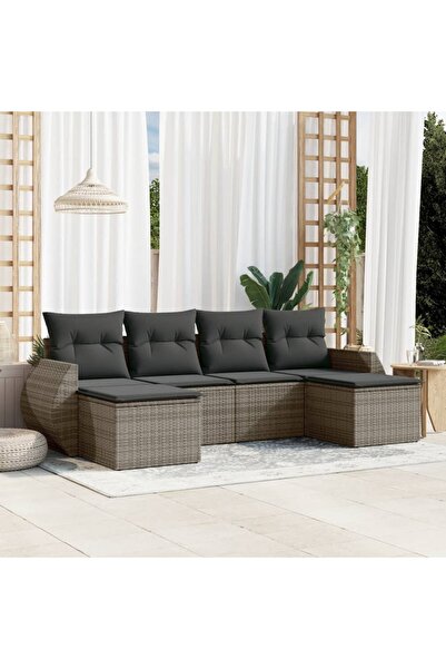 vidaxl Set mobilier gradina cu perne, 6 piese, gri, poliratan