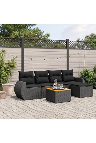 vidaxl Set mobilier de gradina cu perne, 6 piese, negru, poliratan