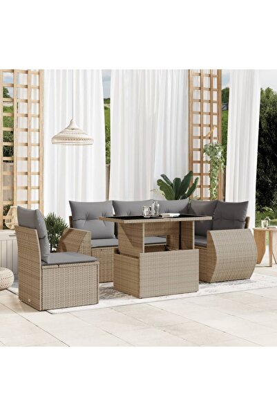 vidaxl Set canapele de gradina cu perne, 6 piese, bej, poliratan