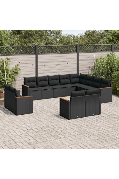vidaxl Set canapele de gradina, 12 piese, cu perne, negru, poliratan