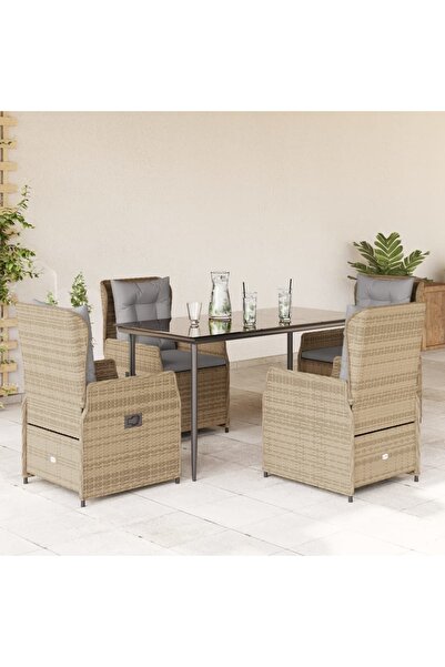vidaxl Set mobilier de gradina cu perne, 5 piese, bej, poliratan