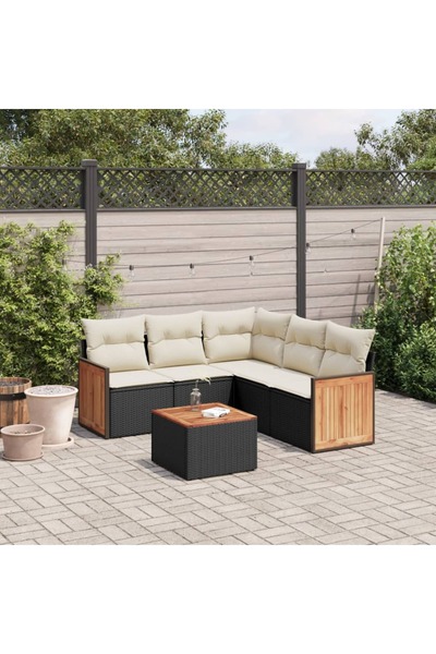 vidaxl Set mobilier de gradina cu perne, 6 piese, negru, poliratan