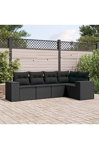 vidaxl Set mobilier de gradina cu perne, 5 piese, negru, poliratan
