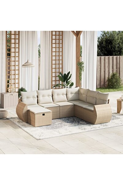 vidaxl Set canapele de gradina, 7 piese, cu perne, bej, poliratan