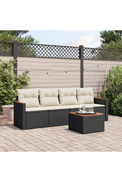 vidaxl Set mobilier de gradina cu perne, 5 piese, negru, poliratan