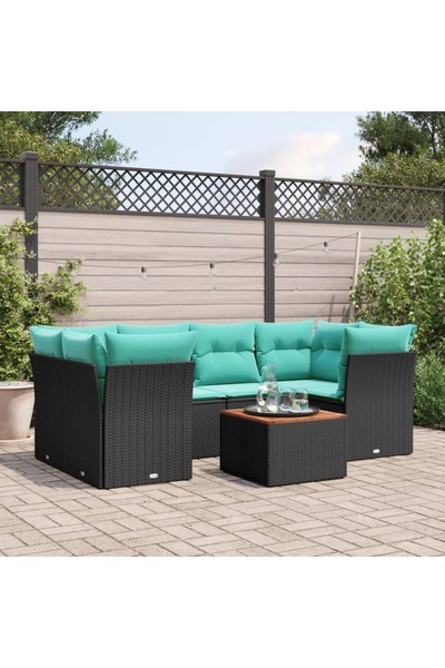 vidaxl Set canapele de gradina cu perne, 7 piese, negru, poliratan