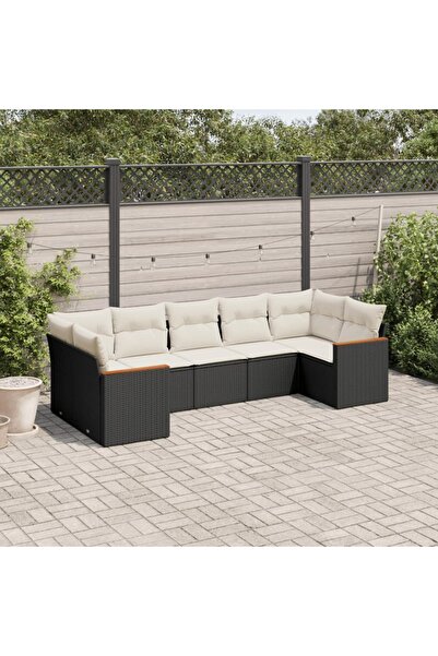 vidaxl Set canapele de gradina cu perne, 7 piese, negru, poliratan