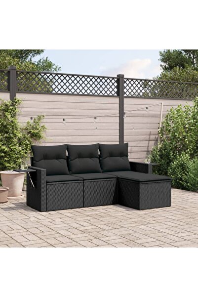vidaxl Set mobilier de gradina cu perne, 4 piese, negru, poliratan