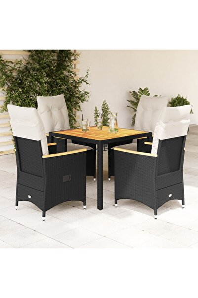 vidaxl Set mobilier de gradina cu perne, 5 piese, negru, poliratan